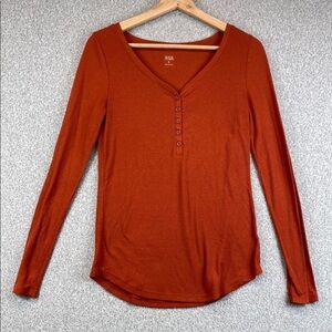 a.n.a Henley slim fit Y2K Bella Swan S burnt orange bodycon retro voop neck